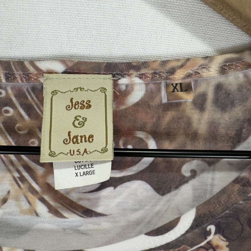 Jess & Jane‎ Top Womens XL Pink Brown Embellished Colorful Artsy Boho Asymmetric - Picture 10 of 13